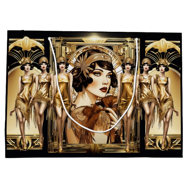 Flapper großartiges gatsby Girl braune Haare 1920e Große Geschenktüte (Rückseite)