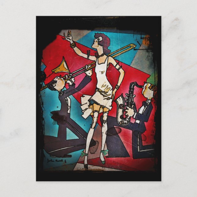 Flapper in einer Jazzband Postkarte (Vorderseite)