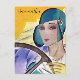 Flapper in Lila Hat Postkarte