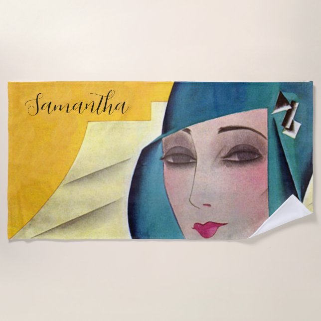 Flapper in Lila Hat Strandtuch (Vorderseite)