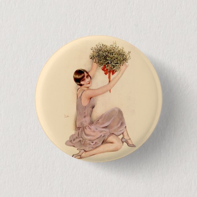 Flapper mit Mistelzweig    Button (Vorderseite)