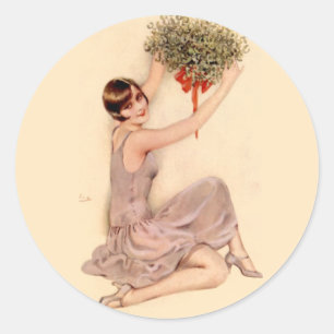 Flapper mit Mistletoe Runder Aufkleber