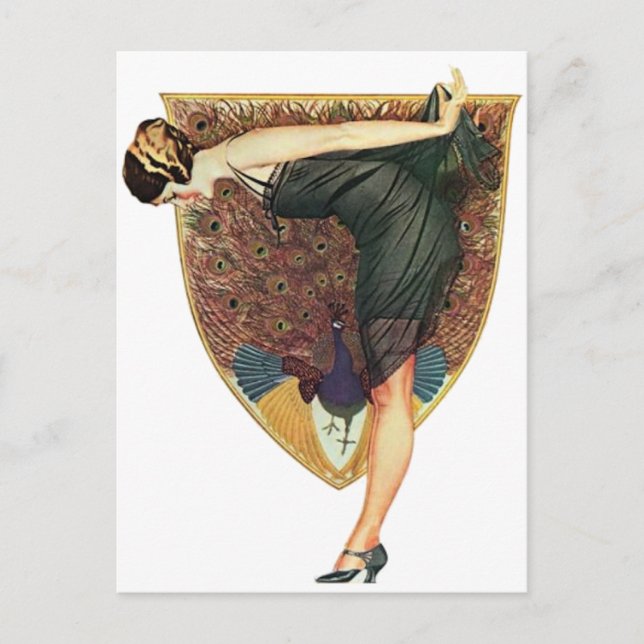 Flapper mit PfauenEmblem Postkarte (Vorderseite)