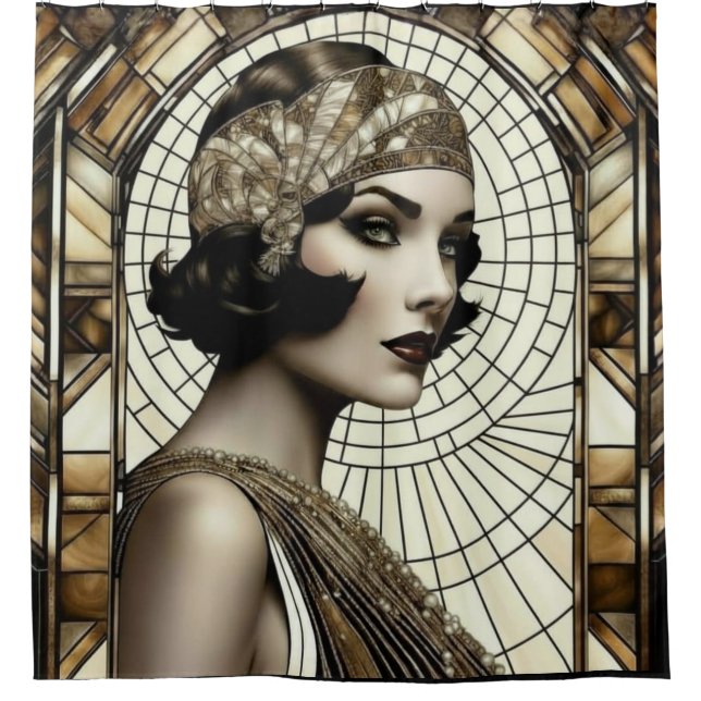 Flapper Roaring 20s Shower Curtain Duschvorhang (Vorderseite)