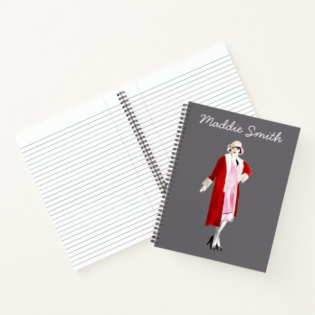 Flapper Vintage Fashion Dame rauscht zwanzig Notizbuch (Innenseite)