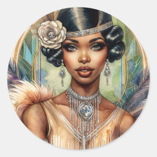 Flapper Woman Roaring Zwanziger Glamour Runder Aufkleber