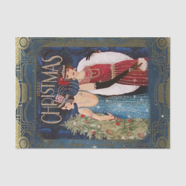 Flappers Vintage Weihnachtszettel Seidenpapier (Vorderseite)