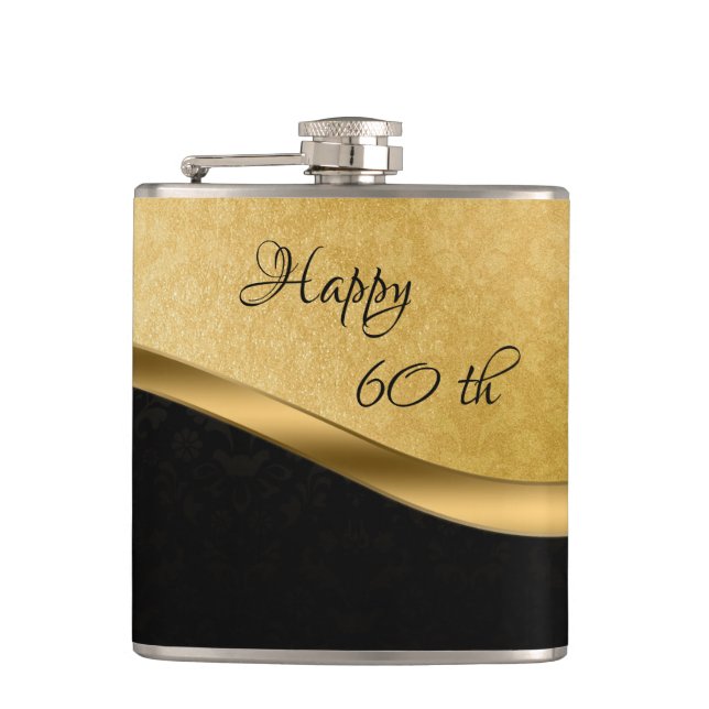 Flasche aus personalisiertem Schwarz und Gold Flachmann (Vorderseite)