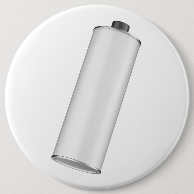 Flasche aus weißem, rundem Blech, in schwarz, für  Button (Vorderseite)