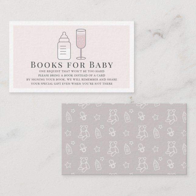 Flasche Champagner Pink Bücher für Baby Begleitkarte (Vorne/Hinten)