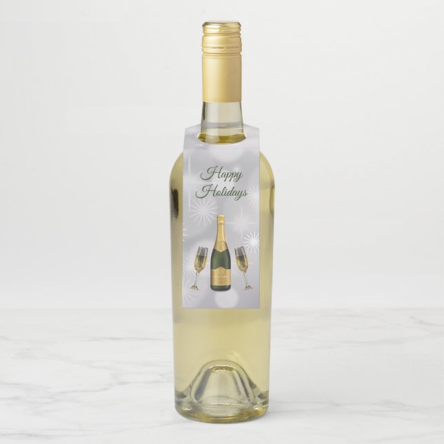 Flasche Champagner und Brille Flaschenanhänger (Auf Flasche)