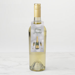 Flasche Champagner und Gläser Flaschenanhänger