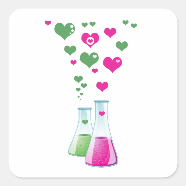 Flasche, Erlenmeyer, Beaker, Chemie, Labor Quadratischer Aufkleber (Vorderseite)