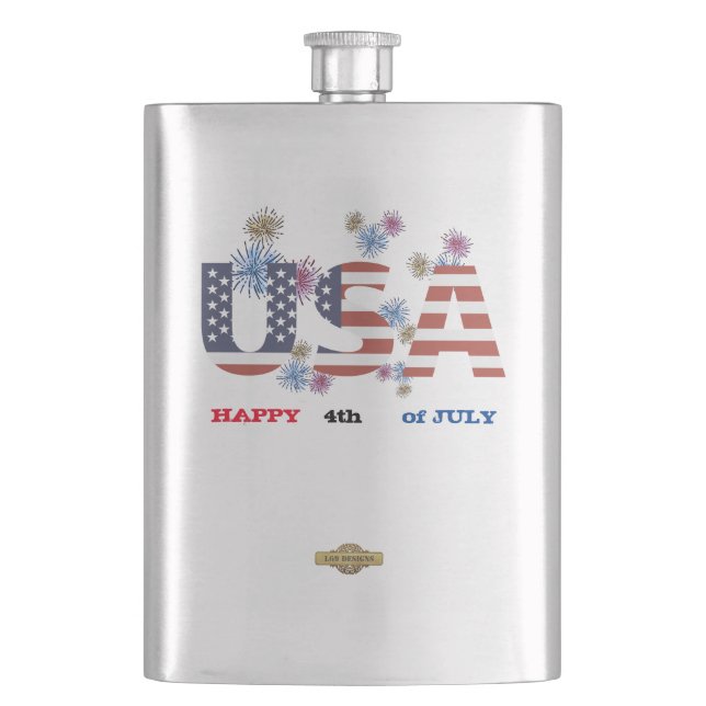 Flasche "GLÜCKLICH 4. JULI" Flachmann (Vorderseite)