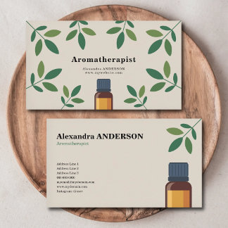 Flasche mit ätherischem Öl - Aromatherapeut Visitenkarte
