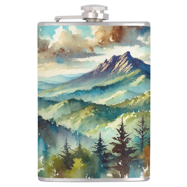 Flasche mit Berglandschaftsdesign - Adventure-R Flachmann (Vorderseite)