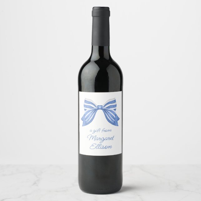 Flasche mit blauem Streifen Weinetikett (Vorderseite)