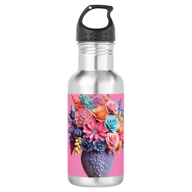 Flasche mit Blumenmotiv Edelstahlflasche (Vorderseite)