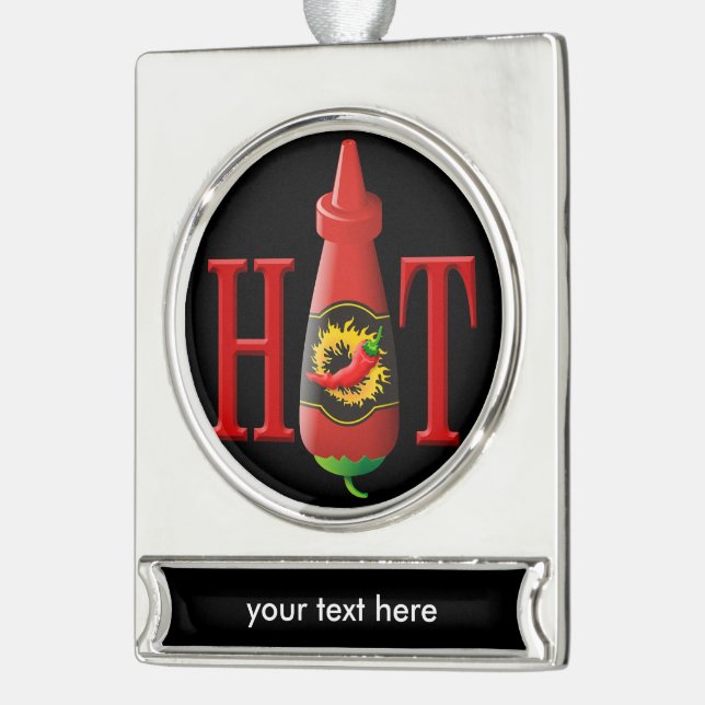 Flasche mit heißer Soße Banner-Ornament Silber (Links)