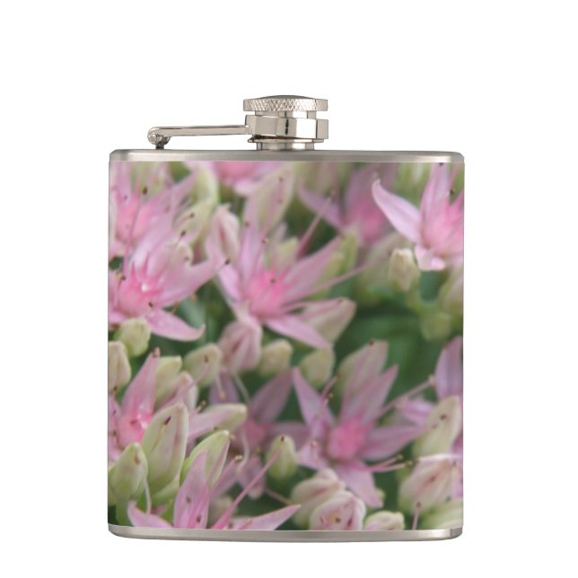 Flasche mit hübsch rosa tropischen Blume Flachmann (Vorderseite)