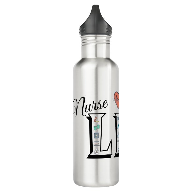Flasche mit Wasser für Krankenpflege Edelstahlflasche (Links)
