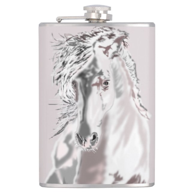 Flasche mit weißem Pferd - Malerei Flachmann (Vorderseite)