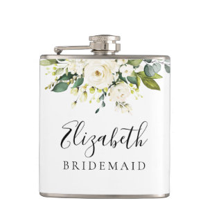 Flasche mit weißem Rosen-Brautparty Flachmann