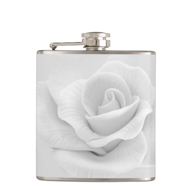 Flasche mit weißer Rose Flachmann (Vorderseite)