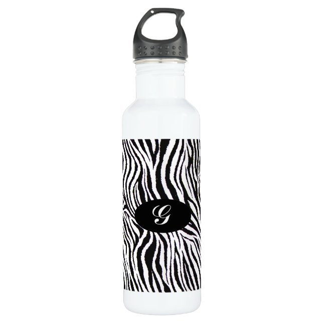 FLASCHE MONOGRAMMzebra-PRINT-WATER Edelstahlflasche (Vorderseite)