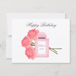 Flasche Parfüm und Bouquet von Rose Postkarte