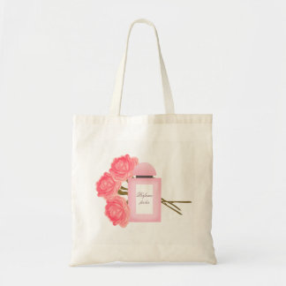 Flasche Parfüm und Bouquet von Rose Tragetasche