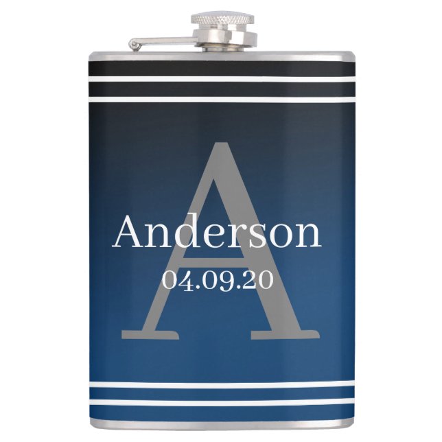 Flasche - Personalisierter blauer Nachname Anfangs Flachmann (Vorderseite)