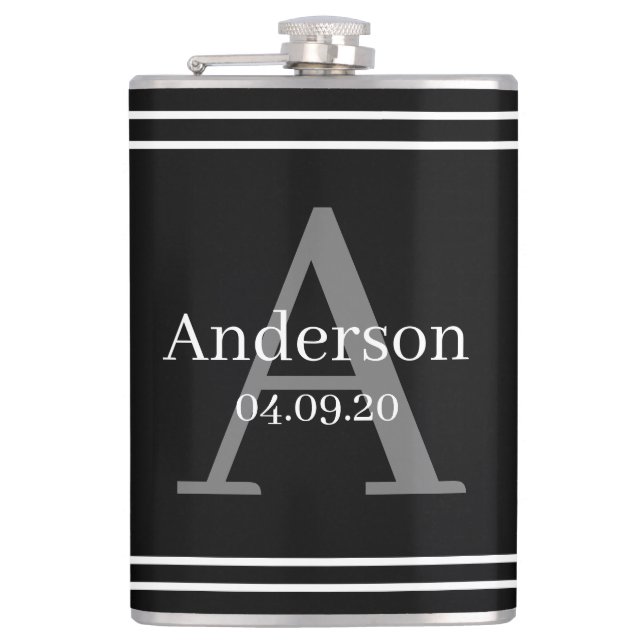 Flasche - Personalisierter schwarzer Nachname Anfa Flachmann (Vorderseite)