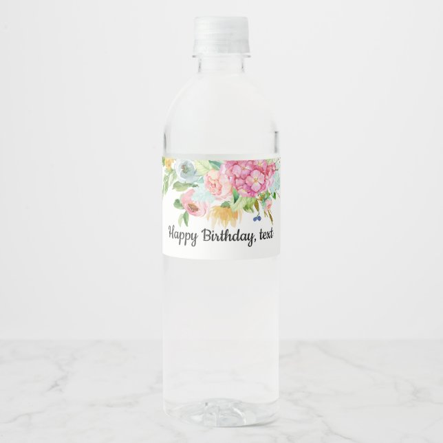 Flasche Wasser ETIKETT - boho floral (Vorderseite)