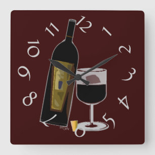 Flasche Wein Jumbled Zahlen Quadratische Wanduhr