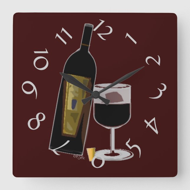 Flasche Wein Jumbled Zahlen Quadratische Wanduhr (Vorderseite)