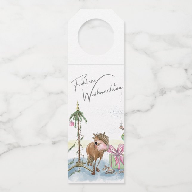Flaschen Anhänger, Weihnachtsbild mit Pony Flaschenanhänger (Rückseite)