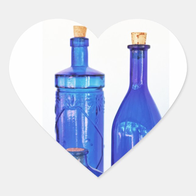 Flaschen aus blauem Glas Herz-Aufkleber (Vorderseite)