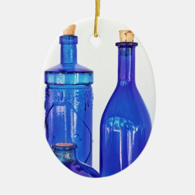Flaschen aus blauem Glas Keramik Ornament (Vorne)