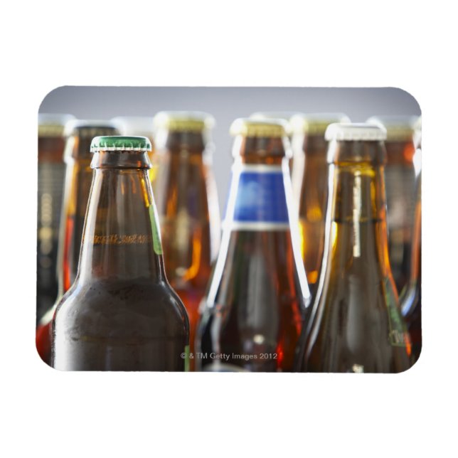 Flaschen aus verschiedenen Flaschen Bier im Studio Magnet (Horizontal)