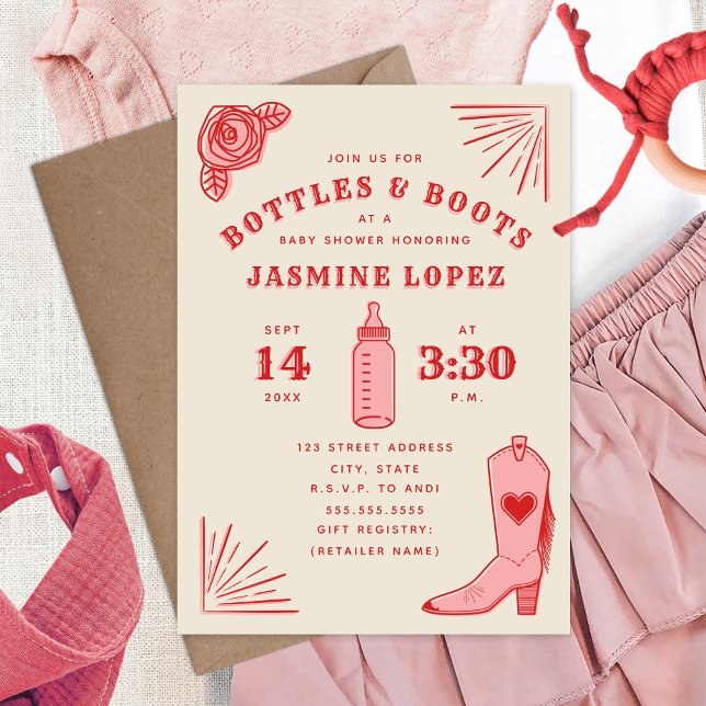 Flaschen & Boots Cowgirl Babydusche Einladung (Von Creator hochgeladen)