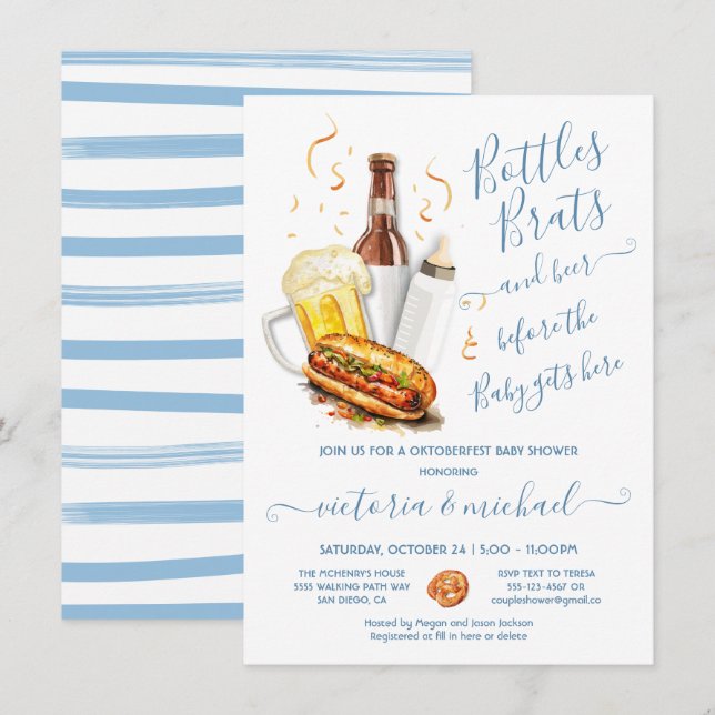 Flaschen Braten und Bier Oktoberfest Kinderdusche Einladung (Vorne/Hinten)