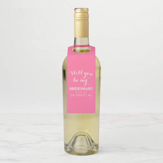 Flaschen-Umbau - sind Sie mein Brautjungfer Rosa Flaschenanhänger (Auf Flasche)