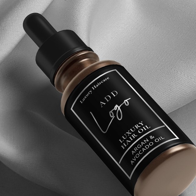 Flaschenetikett für die Flasche mit dem schwarzen  (Elegant black and silver 2 OZ dropper bottle *verify size* wrapper style label with your custom logo)