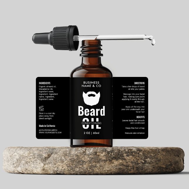 Flaschenetikett für Minimalistische schwarze Beere (Modern black and white masculine label design for 2 OZ beard oil cosmetic bottles *verify size)