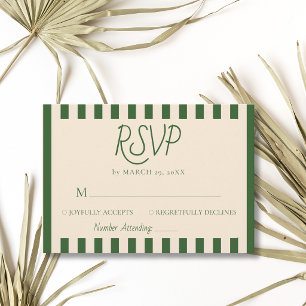 Flaschengrün gestreifte Retro-Minimalist-Hochzeit RSVP Karte