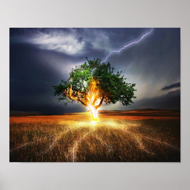 flash-845848 FANTASY LIGHTNING STRIKE TREE BACKGRO Poster (Vorne)