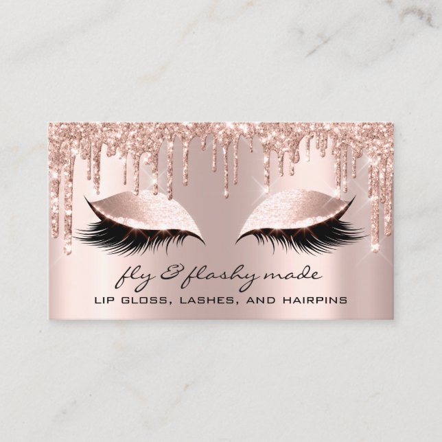 Flash Makeup Artist Eyelash Glitzer Tropfen Rose Visitenkarte (Vorderseite)