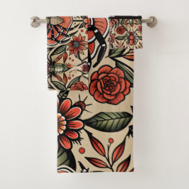 Flash Tattoo Spider Floral Custom Muster Badhandtuch Set