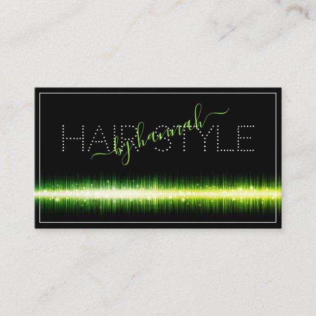Flashy Light Green auf Black Hair Salon Ernennung Visitenkarte (Vorderseite)